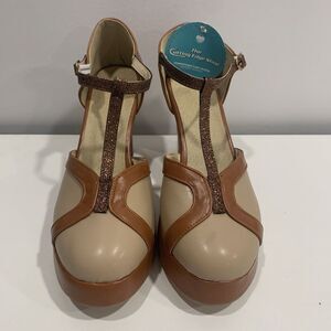 Chic Mary Jane Ankle Strap Block Heel Shoes Brown Women’s EU 38 US 7.5-8 Sparkle
